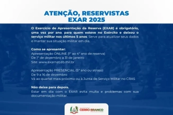 ATENÇÃO RESERVISTAS EXAR 2025