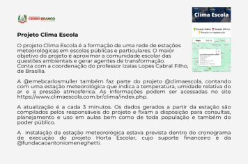 EMEB CARLOS MÜLLER PASSA A FAZER PARTE DE PROJETO CLIMA ESCOLA 