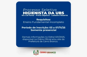 PROCESSO SELETIVO: HIGIENISTA DA UBS  - Cadastro Reserva 
