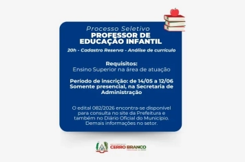 PROCESSO SELETIVO: Professor de Educação Infantil - Contrato Temporário