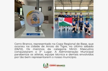 VOLEIBOL: CERRO BRANCO CONQUISTA 3º LUGAR NA COPA REGIONAL DE BASE 