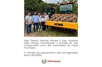 Infraestrutura: Cerro Branco recebe novo rolo compactador para fortalecer obras no município