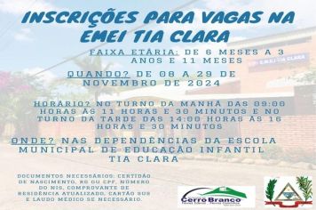 Vagas na EMEI Tia Clara