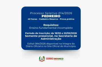 PROCESSO SELETIVO: Pedreiro – Cadastro Reserva