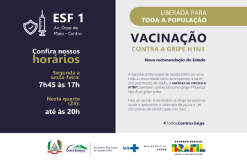ESF 1 atenderá em turno estendido para vacina contra influenza na próxima quarta (24)