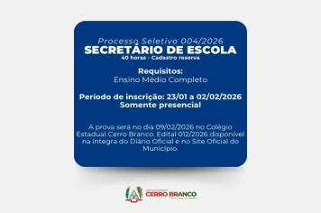 PROCESSO SELETIVO: Secretário de Escola – Cadastro Reserva