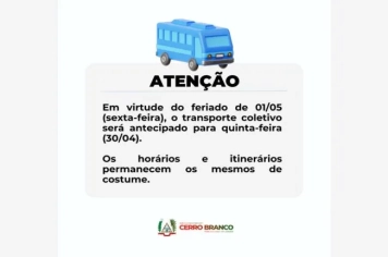 Transporte coletivo terá horários antecipados devido ao feriado de 1º de Maio