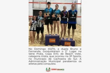 DUPLA DE CERRO BRANCO CONQUISTA 2º LUGAR EM COPA DE BEACH VÔLEI