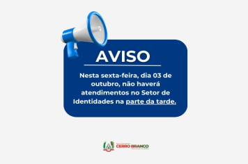  COMUNICADO: SETOR DE IDENTIDADES