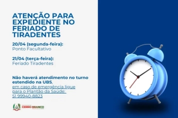 ATENÇÃO: Expediente no feriado de Tiradentes