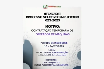 PROCESSO SELETIVO: OPERADOR DE MÁQUINAS - CONTRATAÇÃO TEMPORÁRIA 