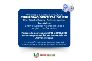 PROCESSO SELETIVO: Cirurgião Dentista - Cadastro Reserva
