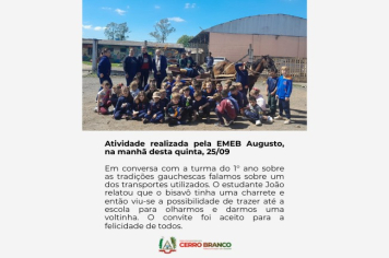 EMEB AUGUSTO SCHULTZ PROMOVE ATIVIDADE DE RESGATE CULTURAL  