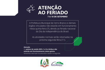 Prefeitura estará em recesso entre 7 e 10 de setembro