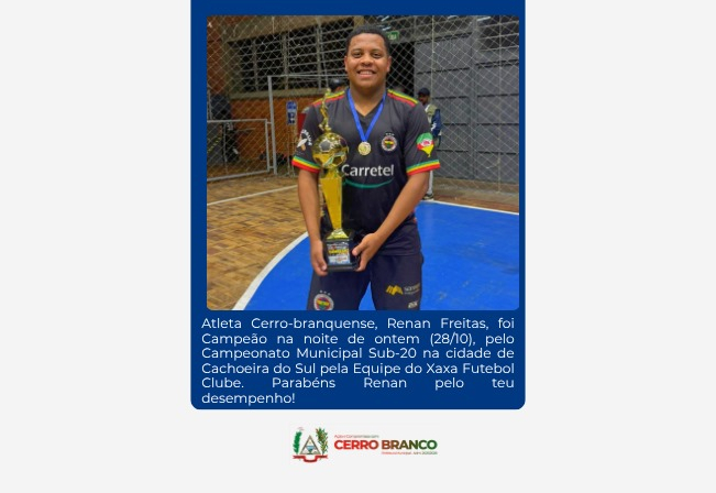 ATLETA CERRO-BRANQUENSE CONQUISTA CAMPEONATO MUNICIPAL DE FUTSAL SUB-20 EM CACHOEIRA DO SUL