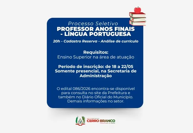 PROCESSO SELETIVO: Professor Língua Portuguesa - Anos finais