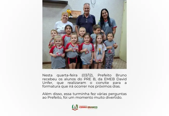 PREFEITO BRUNO RECEBE OS ALUNOS DO PRE B DA EMEB DAVID UNFER 
