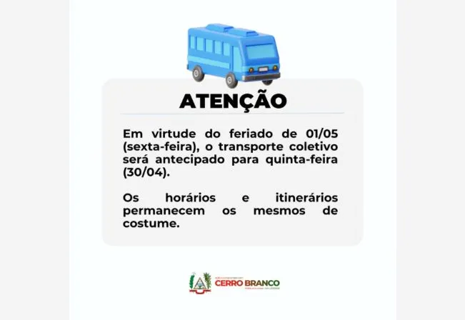 Transporte coletivo terá horários antecipados devido ao feriado de 1º de Maio