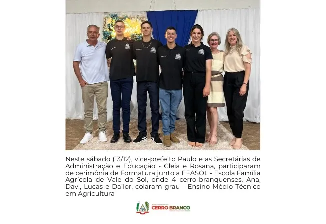 JOVENS DE CERRO BRANCO CONCLUEM ENSINO MÉDIO TÉCNICO EM AGRICULTURA NA EFASOL 