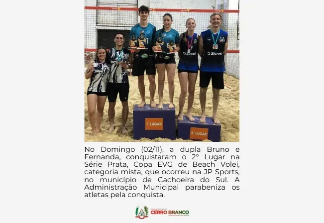 DUPLA DE CERRO BRANCO CONQUISTA 2º LUGAR EM COPA DE BEACH VÔLEI