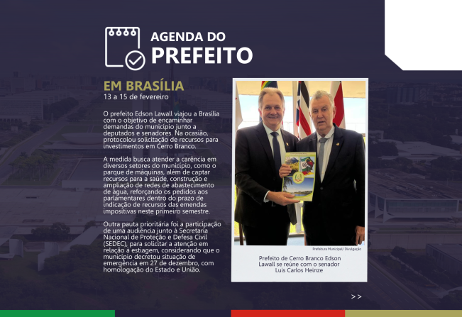 Prefeito vai a Brasília em busca de recursos 