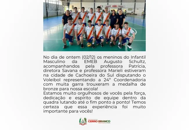 EMEB AUGUSTO SCHULTZ CONQUISTA MEDALHA DE BRONZE NO VOLEIBOL