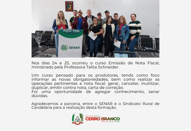 CURSO DE NOTA FISCAL PREPARA PRODUTORES PARA NOVAS EXIGÊNCIAS