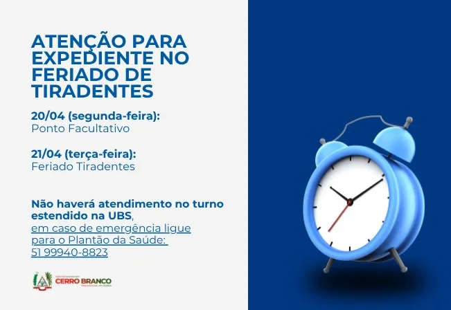 ATENÇÃO: Expediente no feriado de Tiradentes