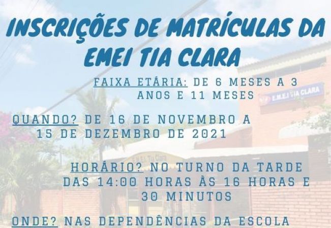 ESCOLA DE EDUCAÇÃO INFANTIL COM INSCRIÇÕES ABERTAS PARA MATRÍCULAS 2022. ATENÇÃO AOS PRAZOS!!