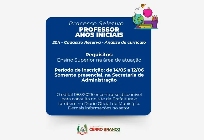 PROCESSO SELETIVO: Professor Anos Iniciais - Cadastro Reserva
