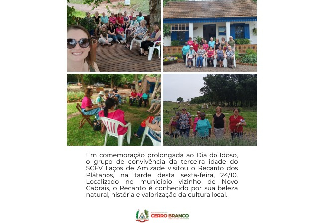 SCFV LAÇOS DE AMIZADE CELEBRA DIA DO IDOSO COM VISITA AO RECANTO DOS PLÁTANOS