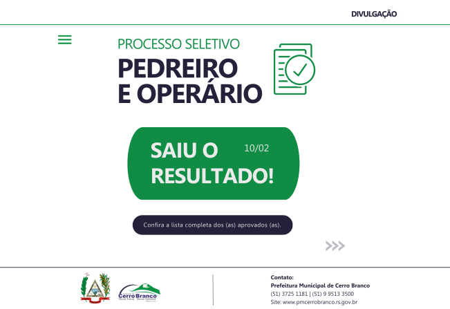 Resultado preliminar - Processo seletivo - Pedreiro e operário