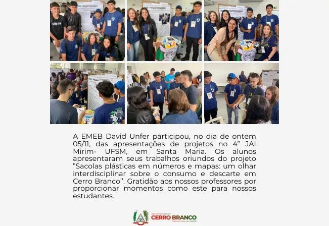 EMEB DAVID UNFER PARTICIPA DE 4ª JORNADA ACADÊMICA INTEGRADA (JAI) MIRIM, NA UNIVERSIDADE FEDERAL DE SANTA MARIA (UFSM)